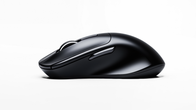 Sleek Black Wireless Mouse on Transparent Background