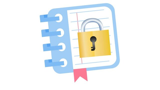 Key notes and important information icon. Unlocking ideas in a notebook logo in cartoon animation. Essential points and solution symbol. Strategic planning and access to knowledge sign. Alpha channel.