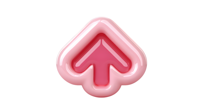 3D upload icon in soft pastel pink, top-down view, floating effect, transparent background - Powered by Adobe