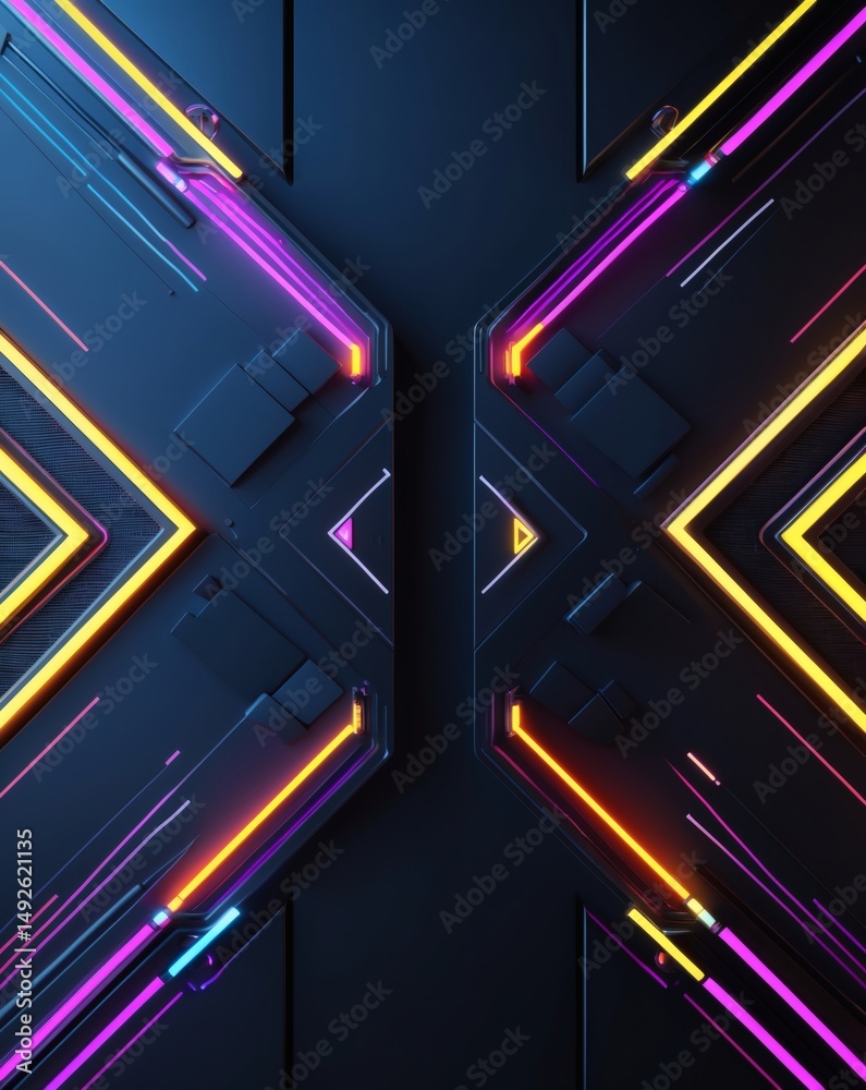 Poster abstract technological graphic with colorful lines and shapes