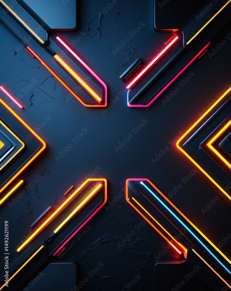 Poster abstract neon shapes in modern art. the vibrant colors and geometric patterns create a futuristic lo
