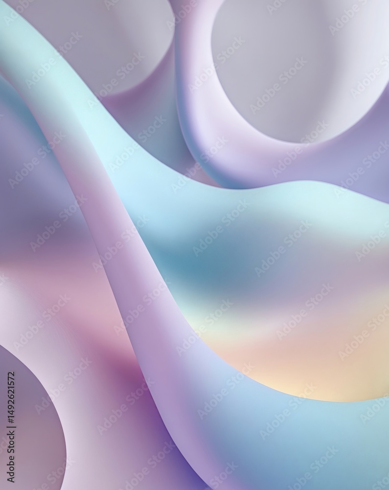 Poster abstract pastel-colored art, featuring fluid shapes and soft gradients that create a sense of flow and tranquility. The artwork invites viewers to get lost in its dreamy depths