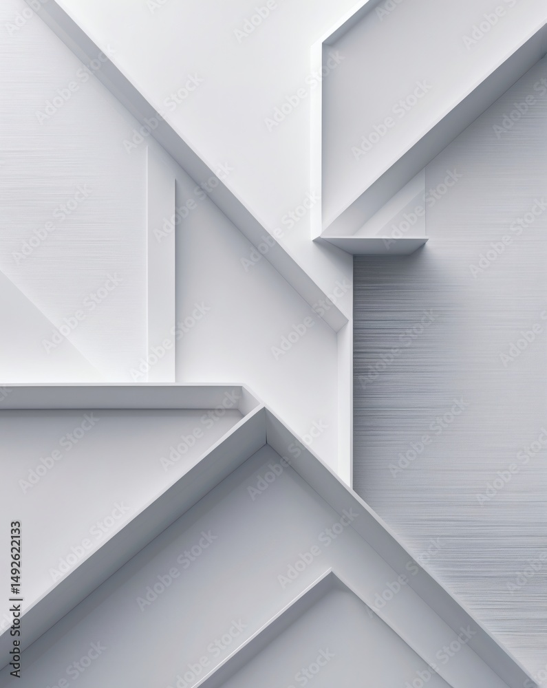 Poster Geometric abstraction with sharp lines and shadows in shades of white