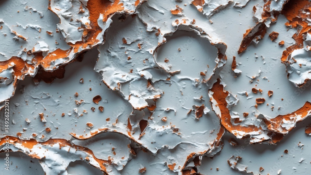 Poster Close-up texture of peeled paint, showing detailed patterns and textures and color contrasts