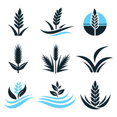 Set of black silhouettes of leaves