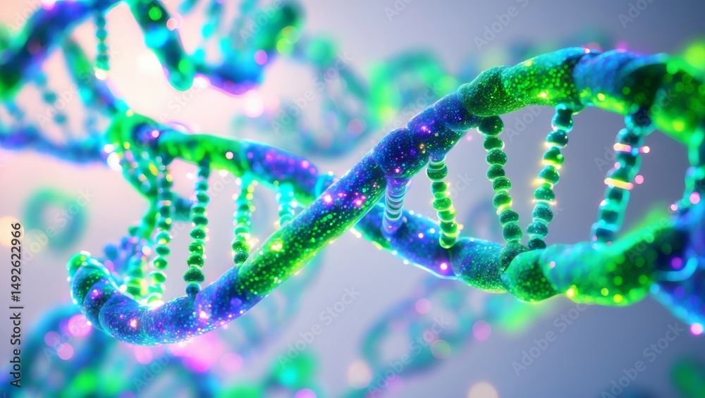 Poster a captivating close-up of a colorful dna strand, symbolizing the essence of life and the complexitie