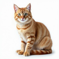 Beautiful Orange Tabby Cat Sitting on White Background

