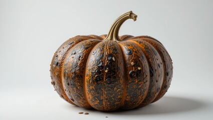 Beautiful Decorative Pumpkin with Smooth Texture and Shiny Finish Against a Soft Gray Background