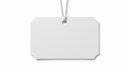 Blank White Label Hanging with Chain on a Plain Background for Customization and Use