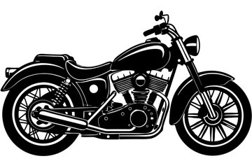 Obraz premium Black and white motorcycle cruiser silhouette design vector illustration, motorcycle, cruiser, silhouette, side profile, vector, illustration, design, black, white, outline, graphic, art, vintage, cla