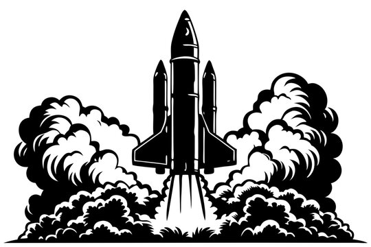 Space shuttle rocket launching profile silhouette vector design, space, shuttle, rocket, launch, launching, profile, silhouette, vector, design, space travel, aerospace, flight, sky, black, white, sci