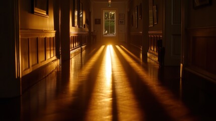 Sunbeams Illuminating a Long Corridor