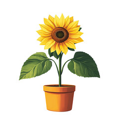 Obraz premium Captivating Sunflower Illustration Potted in a Warm-Toned Ceramic Pot, Vibrant and Decorative