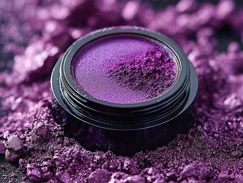 Close-up of a dark purple eyeshadow compact