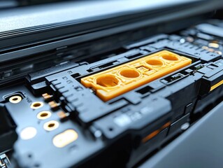 Close-up of circuit board with yellow components