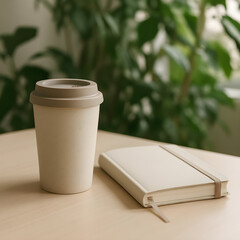 Beige Coffee Cup and Notebook
