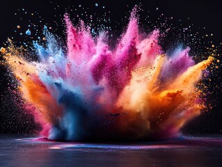 Colorful powder explosion on dark background