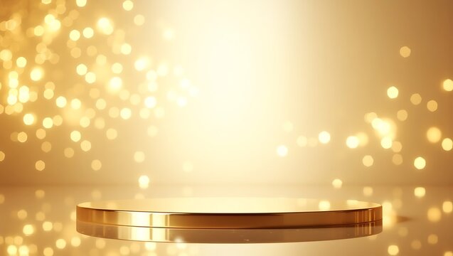 Elegant golden display podium with bokeh effect background for product presentation or celebration