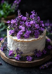 Creamy cheese cake topped with lavender