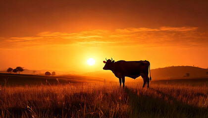 Eid al-Adha A Sunset Silhouette of a Cow, Reflecting the Significance of Sacrifice in Islam for Muslims Worldwide