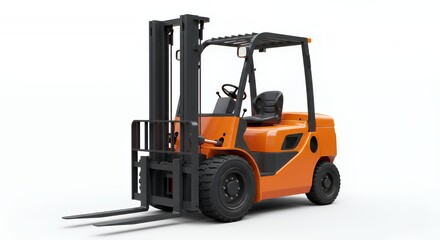 Isolated Orange Forklift Truck with Dark Gray Accents on White Background in Realistic Style