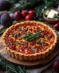 Gourmet tart with figs and rosemary