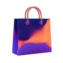 Iridescent purple and orange shopping bag on black background