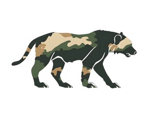 Military Bear in Camo Silhouette: Fierce Wildlife Illustration for Tactical Camping and Outdoor Expedition Design