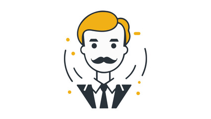 businessman with idea, simple person shape in suit and mustache and yellow hair on sparkles background