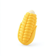 Realistic yellow corn cob with detailed kernels and husk on white background
