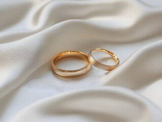 Elegant Gold Wedding Rings on Silk Fabric: A Symbol of Love and Commitment