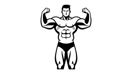 silhouette of a man showing off muscles vector illustration, black and white icon of  a person with big muscles