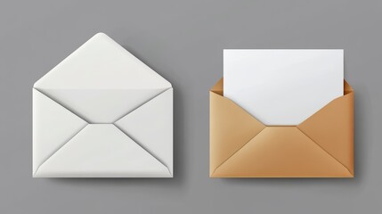 Two envelopes, one white, one brown, with a blank card in the brown envelope.