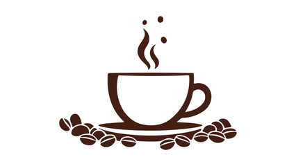 simple cup of coffee vector illustration with beans on the sides, cup of coffee with coffee beans on the sides of the cup