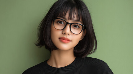 beautiful short hair woman wearing black frame eyeglasses