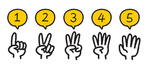 数字を数えるハンドジェスチャーの手描きアイコンセット