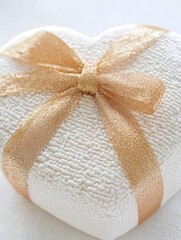 Elegant Heart-Shaped Gift Box with Gold Ribbon &ndash; Romantic Handmade Decoration for Holidays and Special Occasions