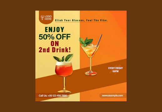 Summer Sips Editable Social Media Post with Special Offers.