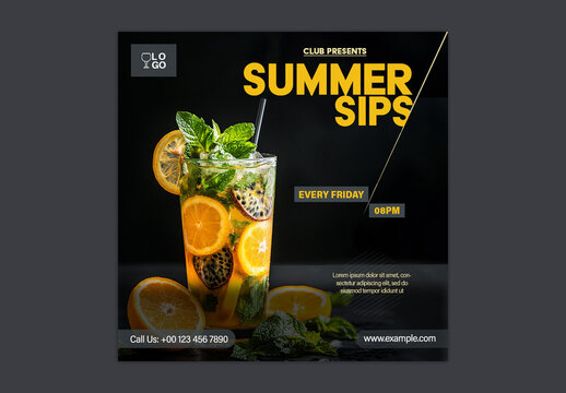 Summer Sips Editable Social Media Post for Club Presents.