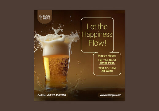 Editable Beer Happy Hour Social Media Template &ndash; Let the Good Times Pour Design in Amber Tones - PSD Design