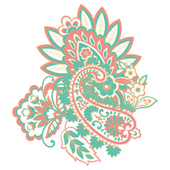 Isolated Vector Floral Paisley. Asian Arabian greeting card design