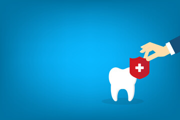 Dental insurance covering healthcare and medical cost, tooth protection or dental care concept
