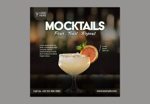 Editable Mocktail Social Media Post Template &ndash; Elegant Beverage Promotion Design with Grapefruit Garnish &ndash; PSD Format