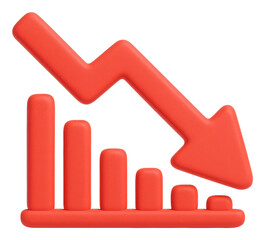 3D Red Bar Graph Showing a Negative Trend