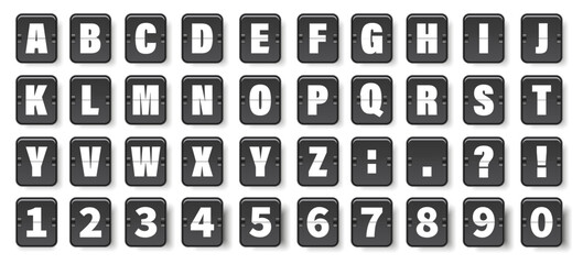 Scoreboard flip font collection with shadow. Vector illustration