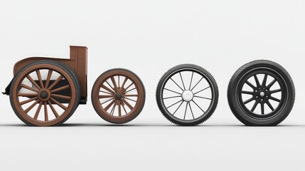 Comparison of vintage and modern vehicle wheels.