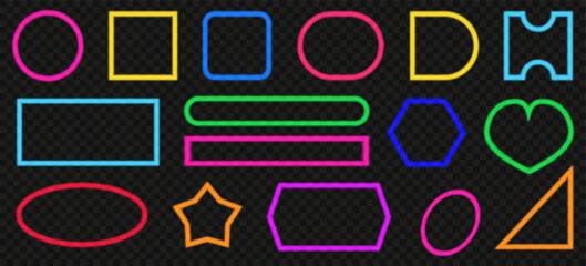 Neon frame collection in different shapes. Vector illustration