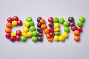 Obraz premium Playful candy typography colorful letters against white space