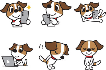 ジャックラッセルテリア犬キャラクター　セット11　(スマホ、パソコン、おじぎ、他)