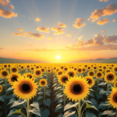 Fototapeta premium sunflower field with sunset